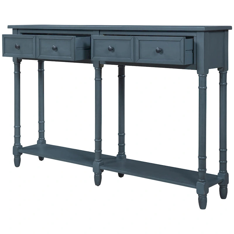 Table console avec 2 tiroirs et étagère inférieure, naturelle / expresso / ivoire / grise / bleue