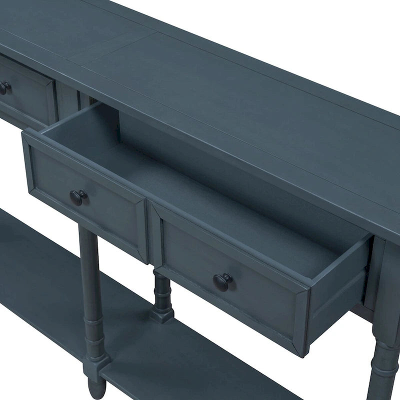 Table console avec 2 tiroirs et étagère inférieure, naturelle / expresso / ivoire / grise / bleue