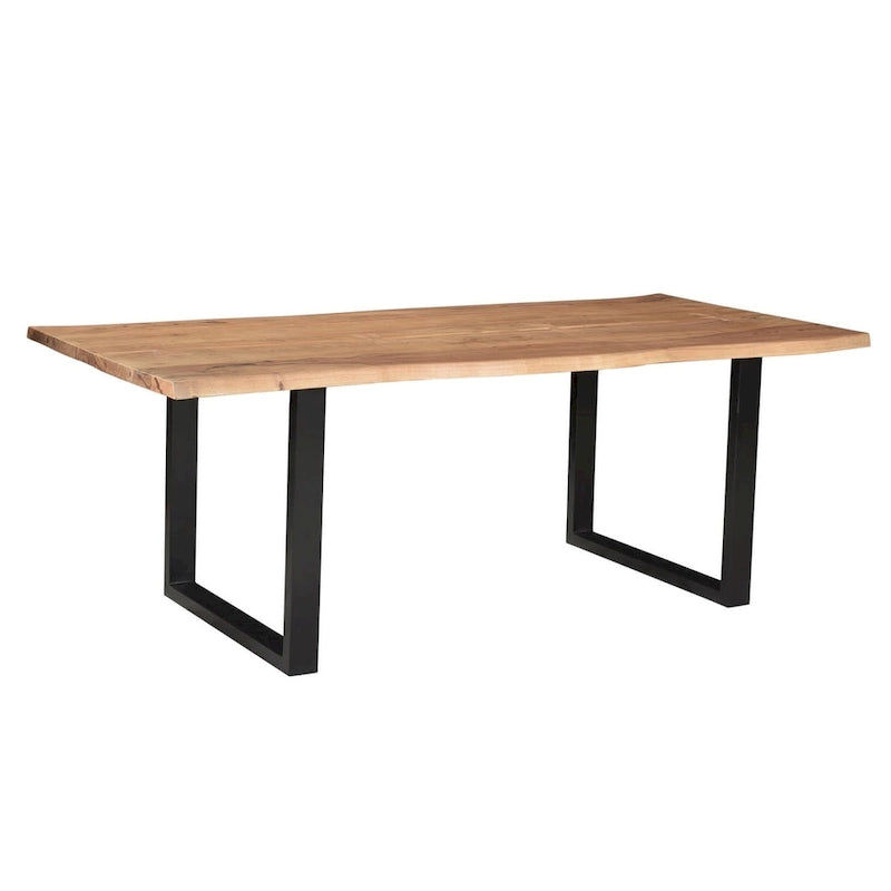 Table à manger en noyer massif à bords naturels avec pieds en laiton – 4 à 8 places