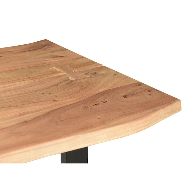 Table à manger en noyer massif à bords naturels avec pieds en laiton – 4 à 8 places