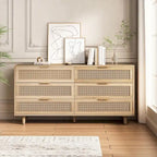 Commode de rangement 6 tiroirs en rotin, naturel/noir