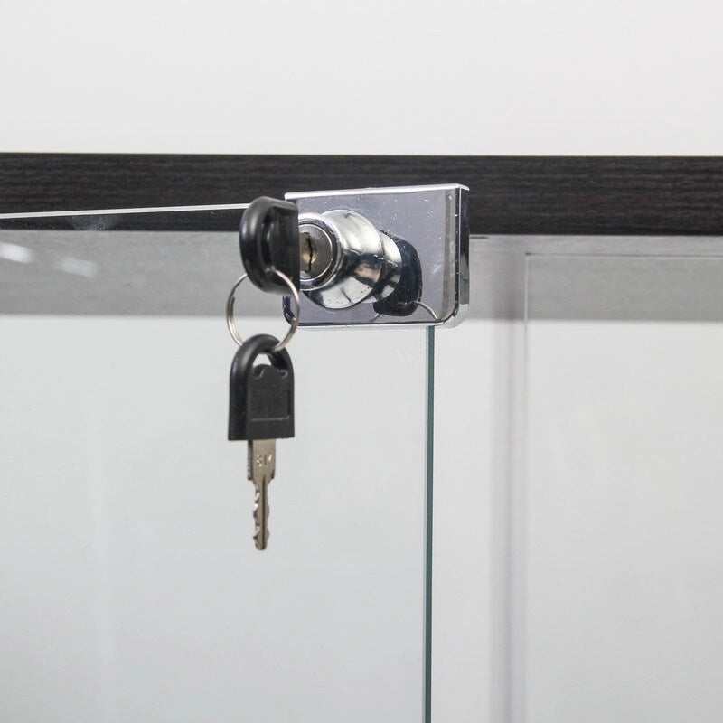 Meuble vitrine à double porte vitrée 5 étagères noir/blanc