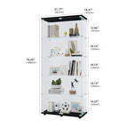 Meuble vitrine à double porte vitrée 5 étagères noir/blanc
