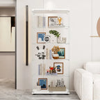 Meuble vitrine à double porte vitrée 5 étagères noir/blanc