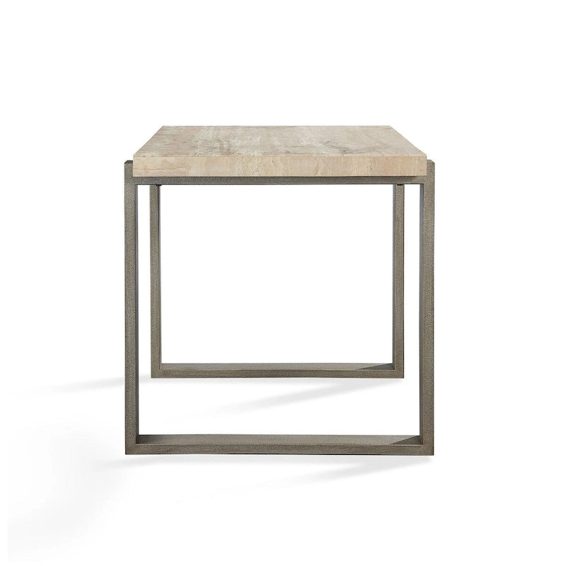 Table d'appoint en métal brun et bronze avec piètement luge, plateau en métal