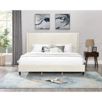 Lit capitonné en velours beige, king size, 2 places