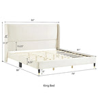Lit capitonné en velours beige, king size, 2 places