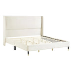 Lit capitonné en velours beige, king size, 2 places